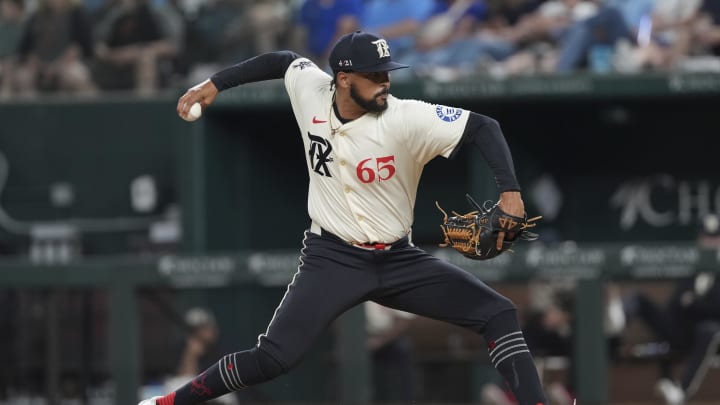Texas Rangers relief pitcher Grant Anderson (65) delivers a pitch to the San Francisco Giants during the eighth inning at Globe Life Field on June 7. Texas Rangers relief pitcher Grant Anderson (65) delivers a pitch to the San Francisco Giants during the eighth inning at Globe Life Field on June 7.