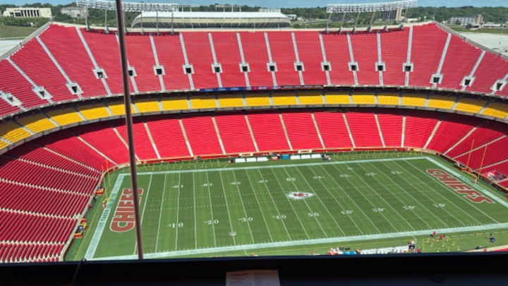 Press box view, Arrowhead Stadium, Bears at Chiefs, Aug. 22, 2025