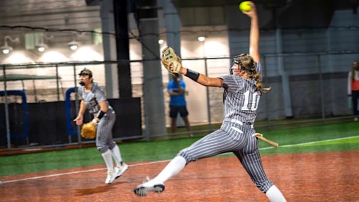 South Warren High School pitcher Courtney Norwood winds up in a game against Orange Beach High School, the No. 1 team in the country, on April 9, 2026. South Warren defeated Orange Beach, 6-1. South Warren High School pitcher Courtney Norwood winds up in a game against Orange Beach High School, the No. 1 team in the country, on April 9, 2026. South Warren defeated Orange Beach, 6-1.