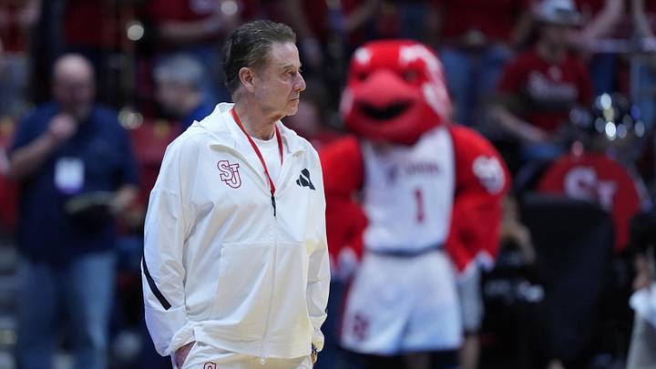 Mar 19, 2026; San Diego, CA, USA; St. John's basketball head coach Rick Pitino and mascot Johnnyt during a practice session ahead of the first round of the men's 2026 NCAA Tournament at Viejas Arena. Mar 19, 2026; San Diego, CA, USA; St. John's basketball head coach Rick Pitino and mascot Johnnyt during a practice session ahead of the first round of the men's 2026 NCAA Tournament at Viejas Arena.