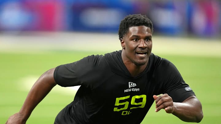 Tennessee defensive lineman James Pearce at the Scouting Combine. Tennessee defensive lineman James Pearce at the Scouting Combine.