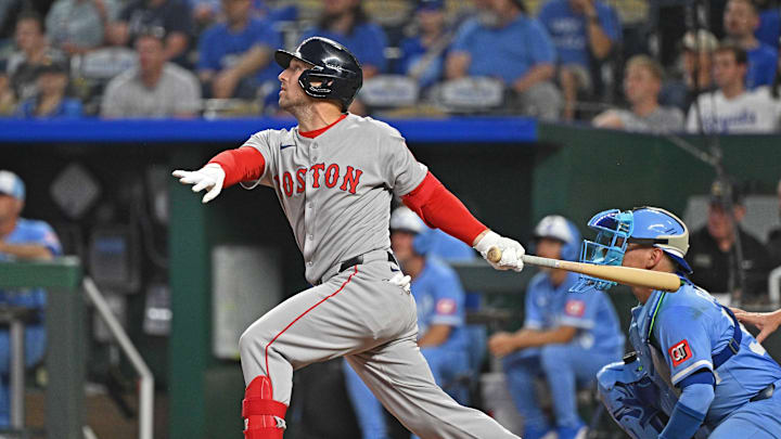 Boston Red Sox third baseman Alex Bregman (2) at bat in the eighth inning against the Kansas City Royals at Kauffman Stadium. Boston Red Sox third baseman Alex Bregman (2) at bat in the eighth inning against the Kansas City Royals at Kauffman Stadium.