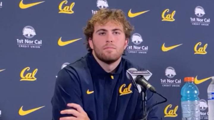 Cal quarterback Jackson Brousseau during the postgame media interviews