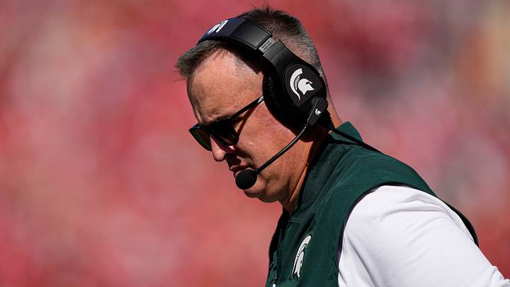Oct 3, 2026; Madison, Wisconsin, USA;  Michigan State Spartans head coach Pat Fitzgerald looks on during the second quarter against the Wisconsin Badgers at Camp Randall Stadium. Mandatory Credit: Jeff Hanisch-Imagn Images