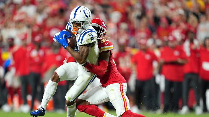 Sep 20, 2026; Kansas City, Missouri, USA; Kansas City Chiefs cornerback L'Jarius Sneed (38) tackles Indianapolis Colts wide receiver Josh Downs (2) during the fourth quarter at GEHA Field at Arrowhead Stadium. Mandatory Credit: Jay Biggerstaff-Imagn Images Sep 20, 2026; Kansas City, Missouri, USA; Kansas City Chiefs cornerback L'Jarius Sneed (38) tackles Indianapolis Colts wide receiver Josh Downs (2) during the fourth quarter at GEHA Field at Arrowhead Stadium. Mandatory Credit: Jay Biggerstaff-Imagn Images