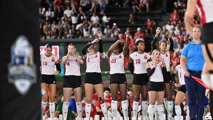 Sep 6, 2026; Chicago, IL, USA; The Nebraska Cornhuskers bench celebrates against the Missouri Tigers during the first set at Wrigley Field. Mandatory Credit: Patrick Gorski-Imagn Images Sep 6, 2026; Chicago, IL, USA; The Nebraska Cornhuskers bench celebrates against the Missouri Tigers during the first set at Wrigley Field. Mandatory Credit: Patrick Gorski-Imagn Images