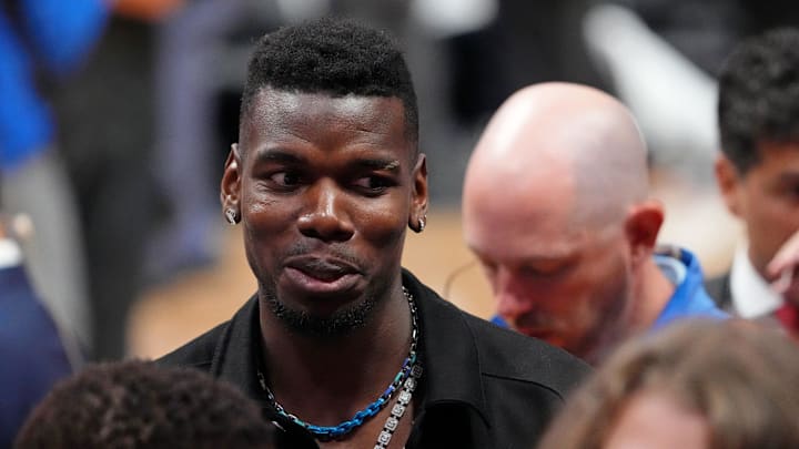 Jun 7, 2023; Miami, Florida, USA; French soccer player Paul Pogba walks off the court after game three of the 2023 NBA Finals between the Miami Heat and Denver Nuggets at Kaseya Center. Mandatory Credit: Kyle Terada-Imagn Images Jun 7, 2023; Miami, Florida, USA; French soccer player Paul Pogba walks off the court after game three of the 2023 NBA Finals between the Miami Heat and Denver Nuggets at Kaseya Center. Mandatory Credit: Kyle Terada-Imagn Images