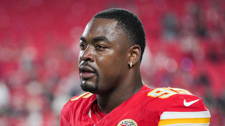 Sep 5, 2024; Kansas City, Missouri, USA; Kansas City Chiefs defensive tackle Chris Jones (95) leaves the field after the win over the Baltimore Ravens at GEHA Field at Arrowhead Stadium. Mandatory Credit: Denny Medley-Imagn Images