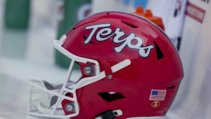General view of a Maryland Terrapins helmet. Credit: Jeff Hanisch-Imagn Images