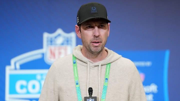 Feb 24, 2026; Indianapolis, IN, USA; Indianapolis Colts coach Shane Steichen speaks at the NFL Scouting Combine at the Indiana Convention Center. Mandatory Credit: Kirby Lee-Imagn Images Feb 24, 2026; Indianapolis, IN, USA; Indianapolis Colts coach Shane Steichen speaks at the NFL Scouting Combine at the Indiana Convention Center. Mandatory Credit: Kirby Lee-Imagn Images