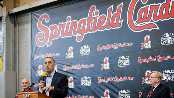 St. Louis Cardinals President of Baseball Operations John Mozeliak speaks at a press conference announcing that the Springfield Cardinals have been sold by the St. Louis Cardinals to Diamond Baseball Holdings on Monday, May 1, 2023.