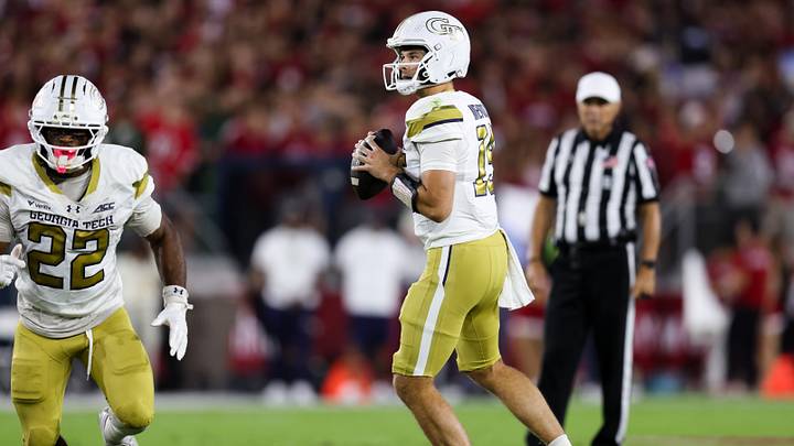 Sep 26, 2026; Stanford, California, USA;  Georgia Tech Yellow Jackets quarterback Alberto Mendoza (15) drops back to pass during the first quarter against the Stanford Cardinal at Stanford Stadium.  Mandatory Credit: Sergio Estrada-Imagn Images