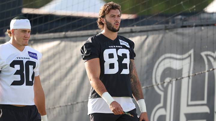 Jul 30, 2026; Houston, Texas, USA; Houston Texans tight end Marlin Klein (83) during training camp at Houston Methodist Training Center. Mandatory Credit: Troy Taormina-Imagn Images Jul 30, 2026; Houston, Texas, USA; Houston Texans tight end Marlin Klein (83) during training camp at Houston Methodist Training Center. Mandatory Credit: Troy Taormina-Imagn Images