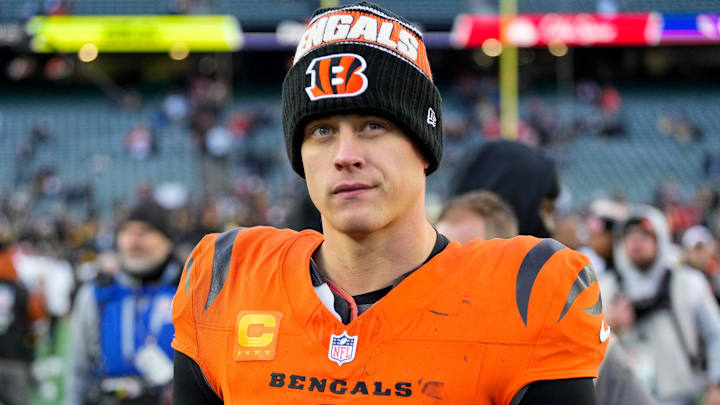 Cincinnati Bengals quarterback Joe Burrow (9) walks for the locker room after the fourth quarter of the NFL Week 13 game between the Cincinnati Bengals and the Pittsburgh Steelers at Paycor Stadium in downtown Cincinnati on Sunday, Dec. 1, 2024. The Steelers won 44-38. Cincinnati Bengals quarterback Joe Burrow (9) walks for the locker room after the fourth quarter of the NFL Week 13 game between the Cincinnati Bengals and the Pittsburgh Steelers at Paycor Stadium in downtown Cincinnati on Sunday, Dec. 1, 2024. The Steelers won 44-38.
