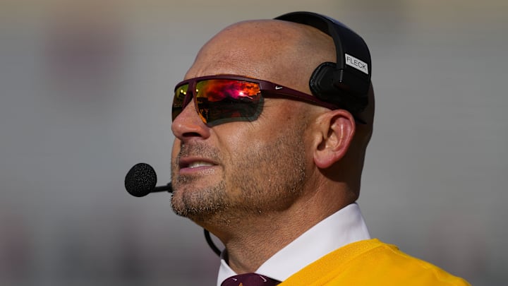 Nov 29, 2024; Madison, Wisconsin, USA; Minnesota Golden Gophers head coach P.J. Fleck during the game against the Wisconsin Badgers at Camp Randall Stadium. Mandatory Credit: Jeff Hanisch-Imagn Images Nov 29, 2024; Madison, Wisconsin, USA; Minnesota Golden Gophers head coach P.J. Fleck during the game against the Wisconsin Badgers at Camp Randall Stadium. Mandatory Credit: Jeff Hanisch-Imagn Images