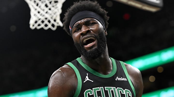 Mar 14, 2026; Boston, Massachusetts, USA; Boston Celtics center Neemias Queta (88) reacts after being called for a foul against the Washington Wizards during the first half at the TD Garden. Mandatory Credit: Brian Fluharty-Imagn Images