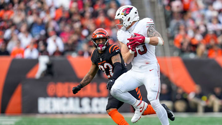Arizona Cardinals tight end Trey McBride (85) catches a pass in the third quarter of the NFL Week 17 game between the Cincinnati Bengals and the Arizona Cardinals at Paycor Stadium in Downtown Cincinnati on Sunday, Dec. 28, 2025. The Bengals won 37-14. Arizona Cardinals tight end Trey McBride (85) catches a pass in the third quarter of the NFL Week 17 game between the Cincinnati Bengals and the Arizona Cardinals at Paycor Stadium in Downtown Cincinnati on Sunday, Dec. 28, 2025. The Bengals won 37-14.