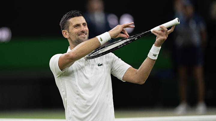 Novak Djokovic advances to the semifinals at Wimbledon. Novak Djokovic advances to the semifinals at Wimbledon.