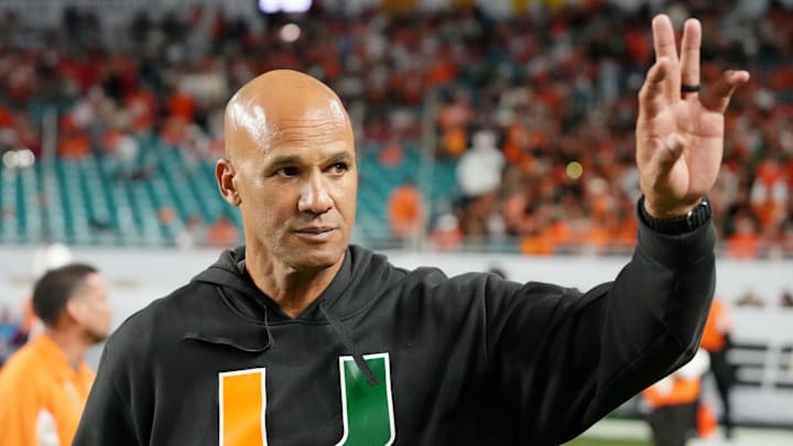 Jan 19, 2026; Miami Gardens, FL, USA; Miami Hurricanes defensive line coach Jason Taylor during halftime of the College Football Playoff National Championship game at Hard Rock Stadium. Mandatory Credit: Kirby Lee-Imagn Images