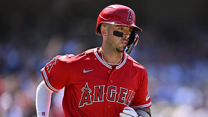 Los Angeles Angels shortstop Zach Neto (9) runs the bases