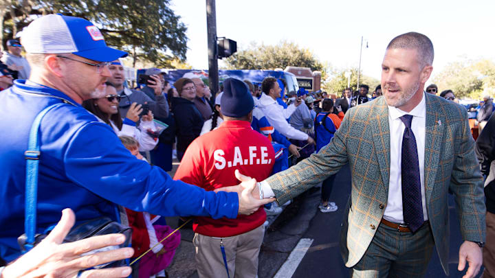 Florida Gators head coach Billy Napier participates in Gator Walk at Ben Hill Griffin Stadium in Gainesville, FL on Saturday, November 23, 2024 before the game against the University of Mississippi. [Doug Engle/Gainesville Sun]