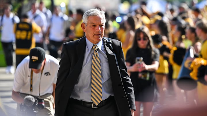 Sep 13, 2025; Iowa City, Iowa, USA; Iowa Hawkeyes head coach Kirk Ferentz enters Kinnick Stadium before the game against the Massachusetts Minutemen. Mandatory Credit: Jeffrey Becker-Imagn Images Sep 13, 2025; Iowa City, Iowa, USA; Iowa Hawkeyes head coach Kirk Ferentz enters Kinnick Stadium before the game against the Massachusetts Minutemen. Mandatory Credit: Jeffrey Becker-Imagn Images