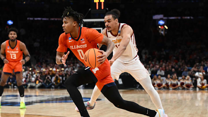 Mar 28, 2024; Boston, MA, USA; Illinois Fighting Illini guard Terrence Shannon Jr. (0) dribbles the