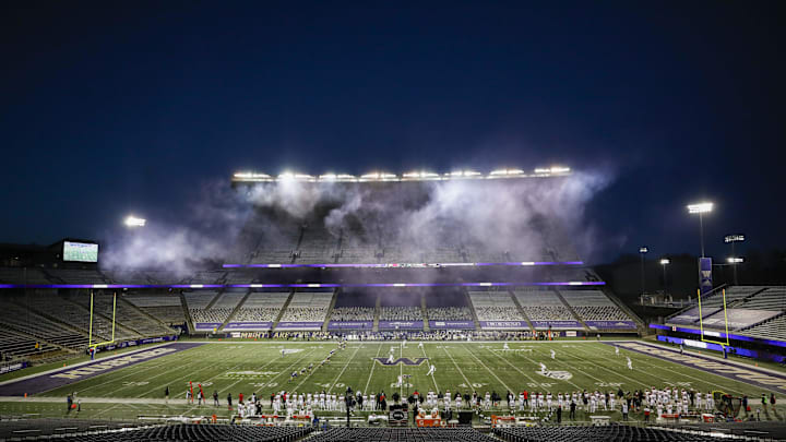 Nov 28, 2020; Seattle, Washington, USA; General view of Alaska Airlines Field at Husky Stadium during kickoff of a game between the Utah Utes and Washington Huskies. Mandatory Credit: Joe Nicholson-USA TODAY Sports