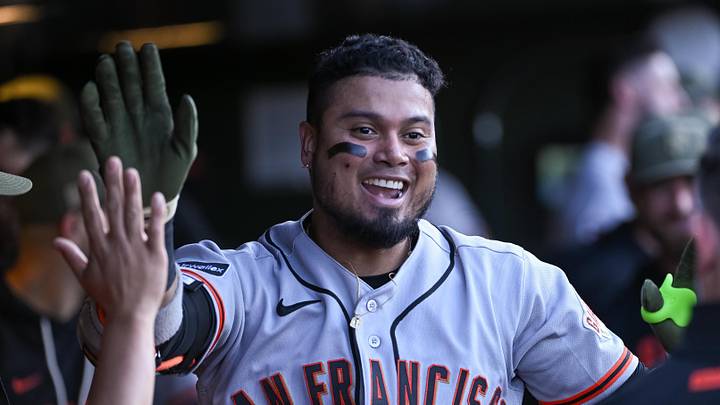 May 15, 2026; West Sacramento, California, USA; San Francisco Giants second baseman Luis Arraez (1) celebrates with team mates after hitting a home run against the Athletics during the fourth inning at Sutter Health Park. Mandatory Credit: Ed Szczepanski-Imagn Images May 15, 2026; West Sacramento, California, USA; San Francisco Giants second baseman Luis Arraez (1) celebrates with team mates after hitting a home run against the Athletics during the fourth inning at Sutter Health Park. Mandatory Credit: Ed Szczepanski-Imagn Images
