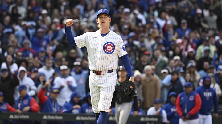 May 2, 2026; Chicago, Illinois, USA;  Chicago Cubs pitcher Ben Brown (32) pumps his arm after the game against the Arizona Diamondbacks at Wrigley Field. Mandatory Credit: Matt Marton-Imagn Images
