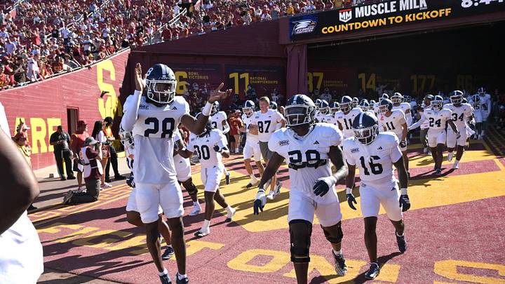 Sep 6, 2025; Los Angeles, California, USA; Georgia Southern Eagles run on to the field for the game against the USC Trojans at United Airlines Field at the Los Angeles Memorial Coliseum. Mandatory Credit: Jayne Kamin-Oncea-Imagn Image Sep 6, 2025; Los Angeles, California, USA; Georgia Southern Eagles run on to the field for the game against the USC Trojans at United Airlines Field at the Los Angeles Memorial Coliseum. Mandatory Credit: Jayne Kamin-Oncea-Imagn Image