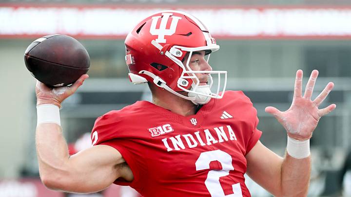 Sep 12, 2026; Bloomington, Indiana, USA; Indiana Hoosiers quarterback Grant Wilson (2) warms up prior to the game against the Howard Bison at Merchants Bank Field at Memorial Stadium. Mandatory Credit: Robert Goddin-Imagn Images