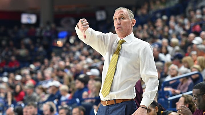 Nov 10, 2024; Spokane, Washington, USA; Arizona State Sun Devils head coach Bobby Hurley sends in a play against the Gonzaga Bulldogs in the first half at McCarthey Athletic Center. Mandatory Credit: James Snook-Imagn Images