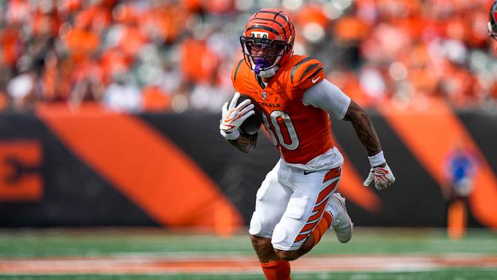 Cincinnati Bengals running back Chase Brown (30) runs the ball in the fourth quarter of the NFL Week 1 game between the Cincinnati Bengals and the Tampa Bay Buccaneers. Cincinnati Bengals running back Chase Brown (30) runs the ball in the fourth quarter of the NFL Week 1 game between the Cincinnati Bengals and the Tampa Bay Buccaneers.