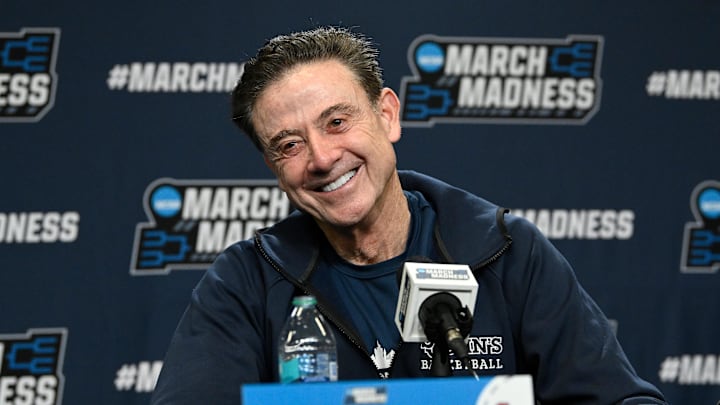 Mar 19, 2025; Providence, RI, USA; St. John's basketball head coach Rick Pitino speaks to the media during a press conference at Amica Mutual Pavilion.