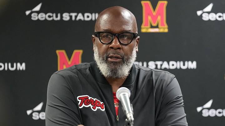 Maryland Terrapins head coach Michael Locksley speaks to the media following the game against the Wisconsin Badgers at Camp Randall Stadium. 