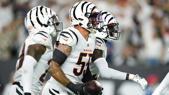 Cincinnati Bengals linebacker Logan Wilson celebrates an interception against the Los Angeles Rams. Cincinnati Bengals linebacker Logan Wilson celebrates an interception against the Los Angeles Rams.