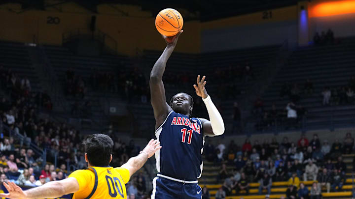 Dec 29, 2023; Berkeley, California, USA; Arizona Wildcats center Oumar Ballo (11) shoots against