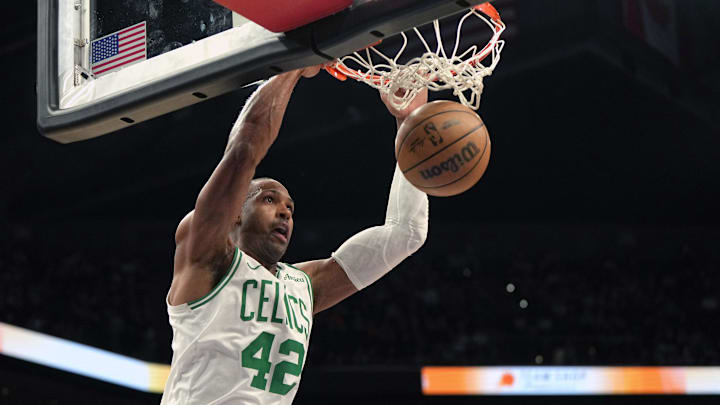 Mar 26, 2025; Phoenix, Arizona, USA; Boston Celtics center Al Horford (42) dunks against the Phoenix Suns during the second half at Footprint Center. Mandatory Credit: Rick Scuteri-Imagn Images Mar 26, 2025; Phoenix, Arizona, USA; Boston Celtics center Al Horford (42) dunks against the Phoenix Suns during the second half at Footprint Center. Mandatory Credit: Rick Scuteri-Imagn Images