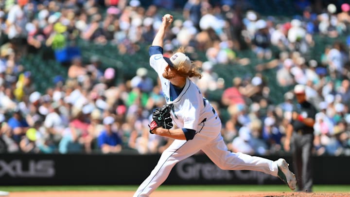 Seattle Mariners relief pitcher Ryne Stanek (45) pitches to the Baltimore Orioles during the seventh inning at T-Mobile Park in 2024. Seattle Mariners relief pitcher Ryne Stanek (45) pitches to the Baltimore Orioles during the seventh inning at T-Mobile Park in 2024.