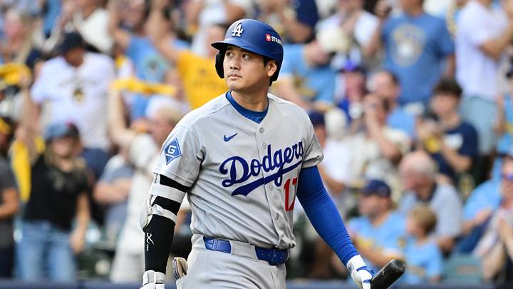 Los Angeles Dodgers pitcher Shohei Ohtani (17) reacts after striking out against the Milwaukee Brewers during the first inning in game two of the NLCS for the 2026 MLB Playoffs at American Family Field on Oct. 12, 2026. Los Angeles Dodgers pitcher Shohei Ohtani (17) reacts after striking out against the Milwaukee Brewers during the first inning in game two of the NLCS for the 2026 MLB Playoffs at American Family Field on Oct. 12, 2026.