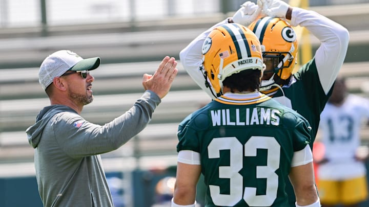 Green Bay Packers coach Matt LaFleur provides instruction at the team's minicamp at Ray Nitschke Field. Green Bay Packers coach Matt LaFleur provides instruction at the team's minicamp at Ray Nitschke Field.