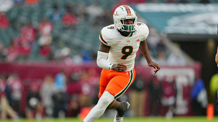Sep 23, 2023; Philadelphia, Pennsylvania, USA;  Miami Hurricanes defensive lineman Nyjalik Kelly (9)