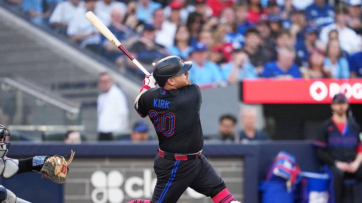 Jun 12, 2026; Toronto, Ontario, CAN; Toronto Blue Jays catcher Alejandro Kirk (30) hits an RBI double against the New York Yankees during the first inning at Rogers Centre. Mandatory Credit: Nick Turchiaro-Imagn Images Jun 12, 2026; Toronto, Ontario, CAN; Toronto Blue Jays catcher Alejandro Kirk (30) hits an RBI double against the New York Yankees during the first inning at Rogers Centre. Mandatory Credit: Nick Turchiaro-Imagn Images