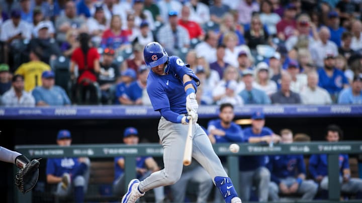 Chicago Cubs second base Nico Hoerner (2) bats during the second inning against the Colorado Rockies at Coors Field on Sept 14.