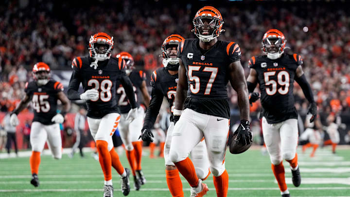 Cincinnati Bengals linebacker Germaine Pratt (57) celebrates an interception in the fourth quarter of the NFL Week 17 game between the Cincinnati Bengals and the Denver Broncos at Paycor Stadium in downtown Cincinnati on Saturday, Dec. 28, 2024. The Bengals took a 30-24 win in overtime to remain in the post season chase. Cincinnati Bengals linebacker Germaine Pratt (57) celebrates an interception in the fourth quarter of the NFL Week 17 game between the Cincinnati Bengals and the Denver Broncos at Paycor Stadium in downtown Cincinnati on Saturday, Dec. 28, 2024. The Bengals took a 30-24 win in overtime to remain in the post season chase.