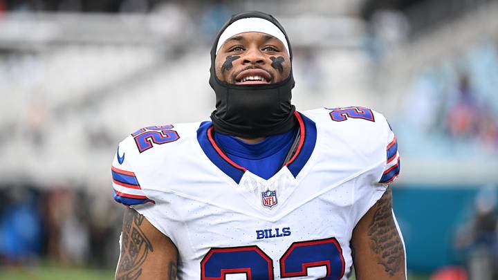 Jan 11, 2026; Jacksonville, FL, USA; Buffalo Bills running back Ray Davis (22) before an AFC Wild Card Round game against the Jacksonville Jaguars at EverBank Stadium