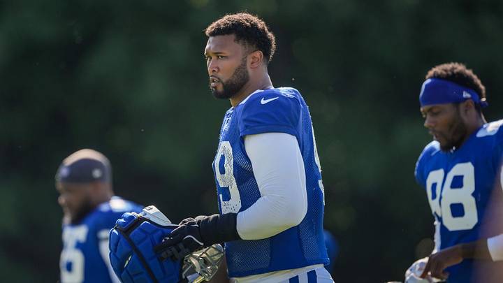 Indianapolis Colts defensive tackle DeForest Buckner (99) walks up the field on Tuesday, Aug. 4, 2026, during practice at Colts Camp at Grand Park in Westfield. Indianapolis Colts defensive tackle DeForest Buckner (99) walks up the field on Tuesday, Aug. 4, 2026, during practice at Colts Camp at Grand Park in Westfield.
