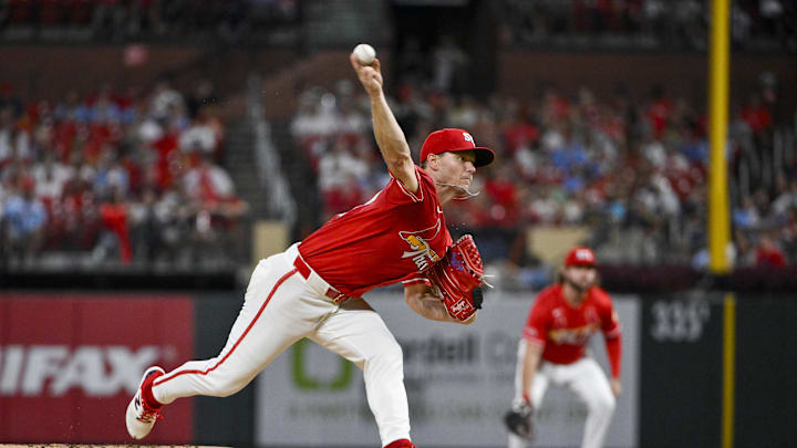 Sep 19, 2025; St. Louis, Missouri, USA;  St. Louis Cardinals starting pitcher Sonny Gray (54) pitches against the Milwaukee Brewers during the first inning at Busch Stadium. Mandatory Credit: Jeff Curry-Imagn Images