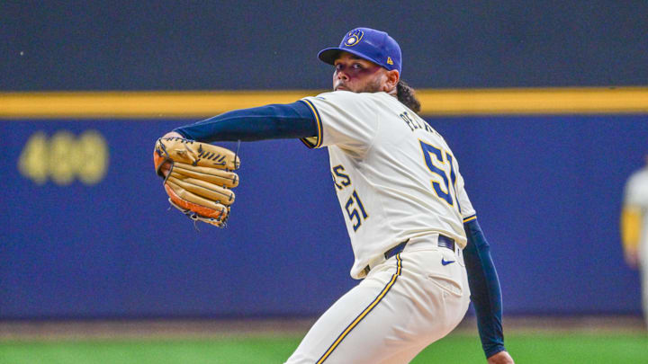 Milwaukee Brewers starting pitcher Freddy Peralta (51) pitches in the first inning against the Philadelphia Phillies at American Family Field on Sept 18.